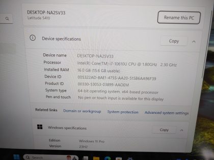 we have added actual images to this listing of the Dell Latitude you would receive. Clean install of Windows 11 Pro Operating system. May have some minor scratches/dents/scuffs. [ What is included: Dell Latitude ]Item Specifics: MPN : Latitude 5410UPC : N/AType : LaptopBrand : DellProduct Line : LatitudeModel : Latitude 5410Operating System : Windows 11 Pro x64Screen Size : 14-inchProcessor Type : Intel Core i7-10610U 10th GenProcessor Speed : 1.80GHz / 2.30GHzGraphics Processing Type : Intel(R) UHD GraphicsMemory : 16GBHard Drive Capacity : 256GB M.2 SSD - 3