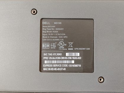 USB-CBrand : DellModel : WD19S / K20A / 4JXDMType : Docking Station - 2