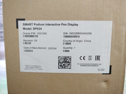 BRAND NEW SEALED!Item Specifics: MPN : SP624UPC : N/AScreen Size : 24-inch TouchscreenAspect Ratio : 16:9Brand : SMART TechnologiesModel : SP624Display Type : LCD monitor / TFT active matrixMax. Resolution : Full HD (1080p) 1920 x 1080Contrast Ratio : 1000:1Movement Detection Technology : CapacitiveVertical Refresh Rate : 60 HzVideo Inputs : DVI-I (HDCP) DVI-I output (HDCP) USB (Type B)Type : Interactive Pen Display - 5