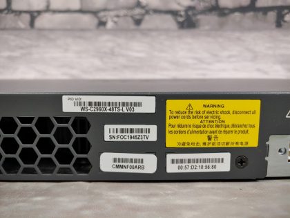 Good Condition! Tested and pulled from a working environment! There is a few scratches/scuffs from normal use. **NO POWER CORD INCLUDED**Item Specifics: MPN : WS-C2960X-48TS-LUPC : N/AType : Ethernet SwitchForm Factor : Rack-MountableBrand : CiscoModel : WS-C2960X-48TS-LNumber of LAN Ports : 48Ethernet Technology : Gigabit Ethernet (1000-Mbit/s) - 8