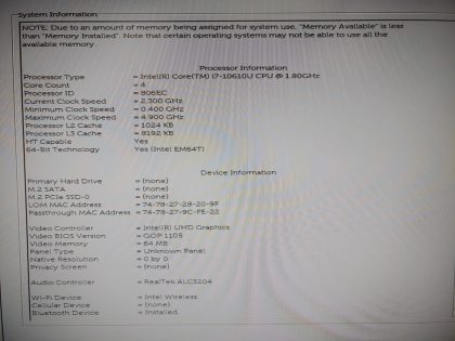 will only output to an external monitor via HDMI port** The bottom of the screen bezel is slightly separated from the adhesive (View image 9). Theres a scratch and a black spot from the paint flaking off on top. Boots to the BIOs. May have a few minor cosmetic scratches/scuffs. For your help