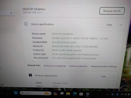 we have added actual images to this listing of the Dell Latitude you would receive. Clean install of Windows 11 Pro Operating system. May have some minor scratches/dents/scuffs. [ What is included: Dell Latitude + Power Adapter + 30-Day Warranty Included ]Item Specifics: MPN : Latitude 7390 2-in-1UPC : N/AType : LaptopBrand : DellProduct Line : LatitudeModel : Latitude 7390 2-in-1Operating System : Windows 11 Pro x64Screen Size : 13.3-inch TouchscreenProcessor Type : Intel Core i7-8650U 8th GenProcessor Speed : 1.90GHz / 2.11GHzGraphics Processing Type : Intel(R) UHD Graphics 620Memory : 16GBHard Drive Capacity : 256GB SSD - 3