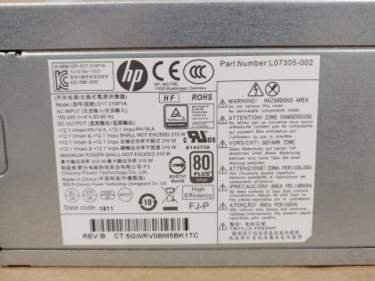 Excellent condition! Tested and pulled from a working environment! Item Specifics: MPN : L07305-002UPC : N/AForm Factor : SFFConnectors : 4 Pin 12 VMax. Output Power : 310WBrand : HPModel : L07305-002 / D17-310P1AType : Power SupplyModular : NoCompatible Model : Z2 G4 SFF Workstation - 4