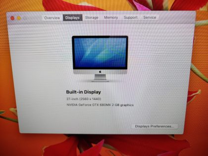 we have added actual images to this listing of the Apple iMac you would receive. Clean install of 10.15.7 (Catalina) Operating system. May have some minor scratches/dents/scuffs. OSX Default Password: 123456. [ What is included: Apple iMac + Power Cord + 30-Day Warranty Included ]Item Specifics: MPN : A1419UPC : N/ABrand : AppleProduct Family : iMacScreen Size : 27-inch (2560 x 1440)Processor Type : Intel Core i7Processor Speed : 3.4GHz Quad-CoreMemory : 16GB 1600MHz DDR3Hard Drive Capacity : 1.12TB Fusion Operating System : 10.15.6 OS X CatalinaBundled Items : Power CordRelease Year : Late 2012Type : Desktop/All-in-One - 3