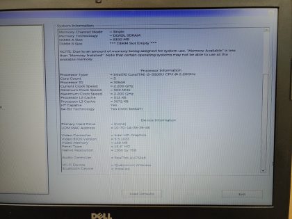 but the jack is solid and working (View image 8). The left hinge seems tight but when the lid is moved the plastic slightly flexes. Keyboard/Palmrest has some wear. The USB on the right side is broken (View image 9). May have a few minor cosmetic scratches/scuffs. Boots to the BIOs. Screen is in good condition! **NO POWER ADAPTER INCLUDED**  For your help