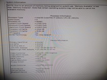 will output via HDMI cable to an external monitor* The post for the bracket that screws is over the LCD cable plug is broke off (View image 9). The paint is flaked off on the top and bottom. Tested and Working as it should. Boots to the BIOs. May have a few minor cosmetic scratches/scuffs. For your help