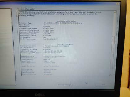 8 & 9).  Boots to the BIOs. Screen has a small pressure mark on the right lower side (View images 10-12). Hinges are a bit loose but lid still stays up. May have a few minor cosmetic scratches/scuffs. **NO POWER ADAPTER INCLUDED**  For your help