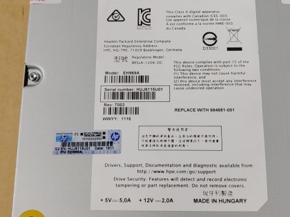 The clip on the left side of the face plate is broke off but the plate stays as it should (View image 9). Overall in excellent condition! Tested and pulled from a working environment! Item Specifics: MPN : EH969AUPC : N/AType : Internal Tape DriveFormat : LTO-6Brand : HPModel : EH969A / 684881-001Interface : SAS - 7