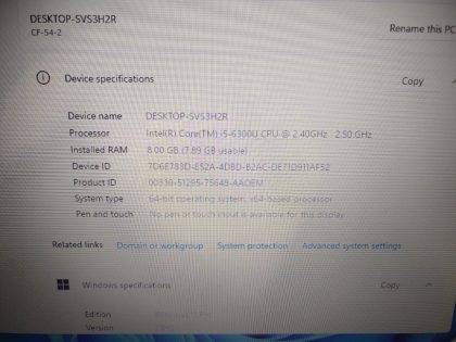 we have added actual images to this listing of the Panasonic Toughbook you would receive. Clean install of Windows 11 Pro Operating system. May have some minor scratches/dents/scuffs. [ What is included: Panasonic Toughbook ]Item Specifics: MPN : Toughbook CF-54UPC : N/AType : LaptopBrand : PanasonicProduct Line : ToughbookModel : Toughbook CF-54Operating System : Windows 11 Pro x64Screen Size : 14-inchProcessor Type : Intel Core i5-6300U 6th GenProcessor Speed : 2.40GHz / 2.50GHzGraphics Processing Type : Intel(R) HD Graphics 520Memory : 8GBHard Drive Capacity : 256GB SSD - 3