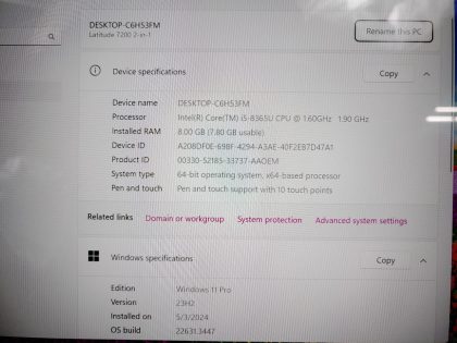 we have added actual images to this listing of the Dell Latitude you would receive. Clean install of Windows 11 Pro Operating system. May have some minor scratches/dents/scuffs. [ What is included: Dell Latitude + Power Adapter + 30-Day Warranty Included ]Item Specifics: MPN : Latitude 7200 2-in-1UPC : N/AType : Tablet/LaptopBrand : DellProduct Line : LatitudeModel : Latitude 7200 2-in-1Operating System : Windows 11 Pro x64Screen Size : 12.3-inch TouchscreenProcessor Type : Intel Core i5-8365U 8th GenProcessor Speed : 1.60GHz / 1.90GHzGraphics Processing Type : Intel(R) UHD Graphics 620Memory : 8GBHard Drive Capacity : 256GB NVMe SSD - 3