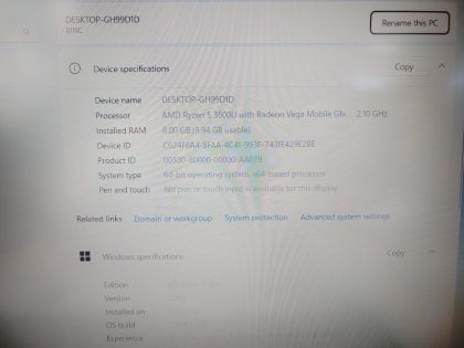 we have added actual images to this listing of the Lenovo IdeaPad you would receive. Clean install of Windows 11 Pro Operating system. May have some minor scratches/dents/scuffs. [ What is included: Lenovo IdeaPad ]Item Specifics: MPN : IdeaPad S340-15APIUPC : N/AType : LaptopBrand : LenovoProduct Line : IdeaPadModel : IdeaPad S340-15APIOperating System : Windows 11 Pro x64Screen Size : 15.6-inchProcessor Type : AMD Ryzen 5 3500U w/ Radeon Vega Mobile GfxProcessor Speed : 2.10GHzGraphics Processing Type : AMD Radeon(TM) Vega 8 GraphicsMemory : 8GBHard Drive Capacity : 256GB SSD + 1TB HDD - 3