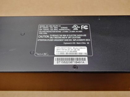 Great Condition! Tested and pulled from a working environment! **NO POWER CORD INCLUDED**Item Specifics: MPN : WB-700-IPV-12UPC : N/AType : Controlled OutletBrand : WATTBOXModel : WB-700-IPV-12Number of Outlets : 12Maximum Compatible Appliance Wattage : 1440Voltage Conversion : 6480 - 9