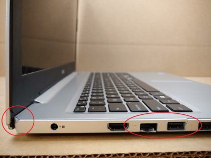 as well as the back left corner of the base and the corner of the lid (View image 8). The front right corner or the base has a crack in it (View image 9). The bottom plate is missing all the screws and one of the rubber feet (View image 6). Battery states fair but dies quickly when not plugged in.& ;Tested and Working as it should. Boots to the BIOs. May have a few minor cosmetic scratches/scuffs. For your help