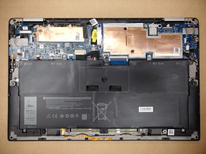 There is signs of liquid spill on the board (View image 8). The touchpad click does not work. The right shift key is stuck down and not springy. Missing all screws to the bottom plate. Screen is in good condition