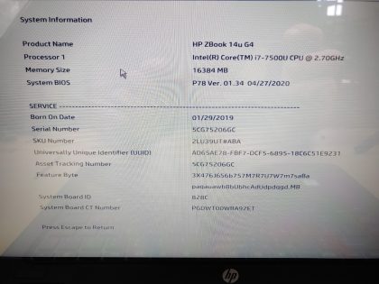 Item Specifics: MPN : ZBook 14u G4UPC : N/AType : LaptopBrand : HPProduct Line : ZBookModel : ZBook 14u G4Operating System : N/AScreen Size : 14-inch TouchscreenProcessor Type : Intel Core i7-7500U 7th GenProcessor Speed : 2.70GHzGraphics Processing Type : N/AMemory : 16GBHard Drive Capacity : N/A - 3