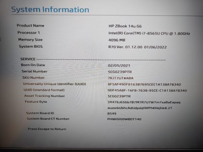 we have added actual images to this listing of the HP ZBook you would receive. **NO POWER ADAPTER / NO SSD / NO OS / NO BATTERY**Item Specifics: MPN : ZBook 14u G6UPC : N/AType : LaptopBrand : HPProduct Line : ZBookModel : ZBook 14u G6Operating System : N/AScreen Size : 14-inch FHD TouchscreenProcessor Type : Intel Core i7-8565U 8th GenProcessor Speed : 1.80GHzGraphics Processing Type : AMD Radeon Pro WX 3200/ Intel(R) UHD Graphics 620Memory : 4GBHard Drive Capacity : N/A - 4