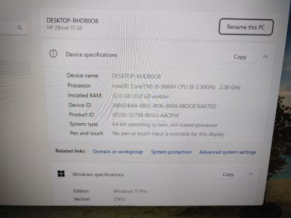 we have added actual images to this listing of the HP ZBook you would receive. Clean install of Windows 11 Pro Operating system. May have some minor scratches/dents/scuffs.[ What is included: HP ZBook + Power Adapter + 30-Day Warranty Included ]Item Specifics: MPN : ZBook 15 G6UPC : N/AType : LaptopBrand : HPProduct Line : ZBookModel : ZBook 15 G6Operating System : Windows 11 Pro x64Screen Size : 15.6" FHD 1920x1080 IPS Anti-GlareProcessor Type : Intel Core i9-9880H 9th GenProcessor Speed : 2.30GHz Graphics Processing Type : NVIDIA Quadro T2000 / Intel(R) UHD Graphics 630Memory : 32GBHard Drive Capacity : 512GB NVMe SSD + 1TB HDD - 3