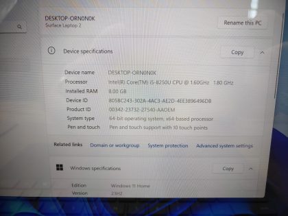 we have added actual images to this listing of the Microsoft Surface you would receive. Clean install of Windows 11 Home Operating system. May have some minor scratches/dents/scuffs.[ What is included: Microsoft Surface ]Item Specifics: MPN : Surface Laptop 2UPC : N/AType : LaptopBrand : MicrosoftProduct Line : SurfaceModel : Surface Laptop 2 (1769)Operating System : Windows 11 Home x64Screen Size : 13.5" TouchscreenProcessor Type : Intel Core i5-8250U 8th GenProcessor Speed : 1.60GHz / 1.80GHzGraphics Processing Type : Intel(R) UHD Graphics 620Memory : 8GBHard Drive Capacity : 128GB SSD - 3