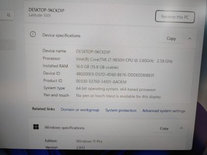 we have added actual images to this listing of the Dell Latitude you would receive. Clean install of Windows 11 Pro Operating system. May have some minor scratches/dents/scuffs.[ What is included: Dell Latitude ]Item Specifics: MPN : Latitude 5501UPC : N/AType : LaptopBrand : DellProduct Line : LatitudeModel : Latitude 5501Operating System : Windows 11 Pro x64Screen Size : 15.6" Processor Type : Intel Core i7-9850H 9th GenProcessor Speed : 2.60GHz / 2.59GHzGraphics Processing Type : NVIDIA GeForce MX150 / Intel(R) UHD Graphics 630Memory : 16GBHard Drive Capacity : 512GB SSD - 3