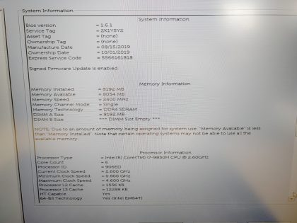 The front right corner of the palmrest and base are damaged (View images 8 & 9). The corner of the bottom plate has a piece of plastic broke off (View image 6). There is a small faint pressure mark in the bottom right corner of the screen (View image 10). Tested and Working. Boots to the BIOs. May have a few minor cosmetic scratches/scuffs. For your help