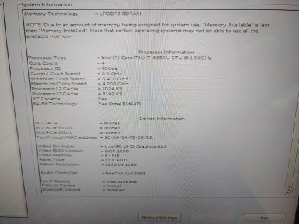 but cant been seen when the laptop is on (View image 9). The screen has a little wear from the keyboard. Tested and Working. Boots to the BIOs. May have a few minor cosmetic scratches/scuffs. For your help