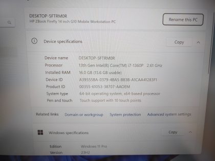 we have added actual images to this listing of the HP ZBook you would receive. Clean install of Windows 11 Pro Operating system. [ What is included: HP ZBook + Power Adapter + 30-Day Warranty Included ]Item Specifics: MPN : ZBook Firefly 14-inch G10UPC : N/AType : LaptopBrand : HPProduct Line : ZBookModel : ZBook Firefly 14-inch G10Operating System : Windows 11 Pro x64Screen Size : 14-inch FHD TouchscreenProcessor Type : Intel Core i7-1360P 13th GenProcessor Speed : 2.61GHzGraphics Processing Type : Intel(R) UHD GraphicsMemory : 16GB DDR5Hard Drive Capacity : 512GB SSD - 2