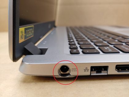 The pin inside the DC Jack is loose so when you wiggle the charger it stops charging and or shuts off. There is a piece of plastic broke off under the DC jack (View image 9). Tested and Working. Boots to the BIOs. May have a few minor cosmetic scratches/scuffs. For your help