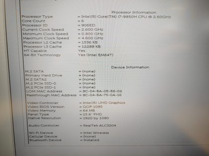 we have added actual images to this listing of the Dell Latitude you would receive.**NO POWER ADAPTER / NO SSD or HDD/CADDY/CABLE  / NO OS / NO RAM / NO BATTERY or CABLE** Item Specifics: MPN : Latitude 5501UPC : N/AType : LaptopBrand : DellProduct Line : LatitudeModel : Latitude 5501Operating System : N/AScreen Size : 15.6" FHDProcessor Type : Intel Core i7-9850H 9th GenProcessor Speed : 2.60GHzGraphics Processing Type : Intel(R) UHD GraphicsMemory : N/AHard Drive Capacity : N/A - 5