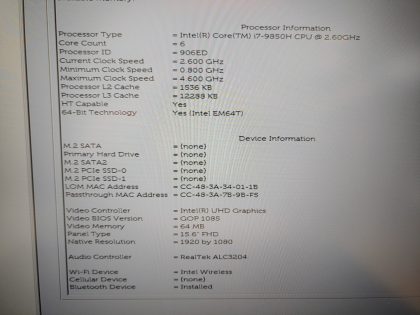 There is some very light wear on the screen from the keyboard/palmrest (View image 8). Also a tiny thin scratch less then an inch long (View image 9). The back corner of the lid/palmrest is blemshed (View image 10).  Tested and Working. Boots to the BIOs. May have a few minor cosmetic scratches/scuffs. For your help