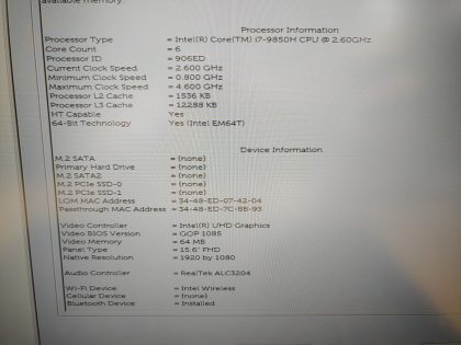 we have added actual images to this listing of the Dell Latitude you would receive.**NO POWER ADAPTER / NO SSD or HDD/CADDY/CABLE  / NO OS / NO RAM / NO BATTERY or CABLE** Item Specifics: MPN : Latitude 5501UPC : N/AType : LaptopBrand : DellProduct Line : LatitudeModel : Latitude 5501Operating System : N/AScreen Size : 15.6" FHDProcessor Type : Intel Core i7-9850H 9th GenProcessor Speed : 2.60GHzGraphics Processing Type : Intel(R) UHD GraphicsMemory : N/AHard Drive Capacity : N/A - 5