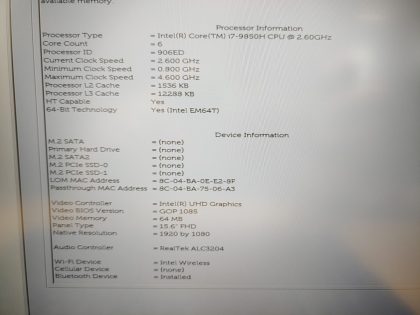 we have added actual images to this listing of the Dell Latitude you would receive.**NO POWER ADAPTER / NO SSD or HDD/CADDY/CABLE  / NO OS / NO RAM / NO BATTERY or CABLE** Item Specifics: MPN : Latitude 5501UPC : N/AType : LaptopBrand : DellProduct Line : LatitudeModel : Latitude 5501Operating System : N/AScreen Size : 15.6" FHDProcessor Type : Intel Core i7-9850H 9th GenProcessor Speed : 2.60GHzGraphics Processing Type : Intel(R) UHD GraphicsMemory : N/AHard Drive Capacity : N/A - 5