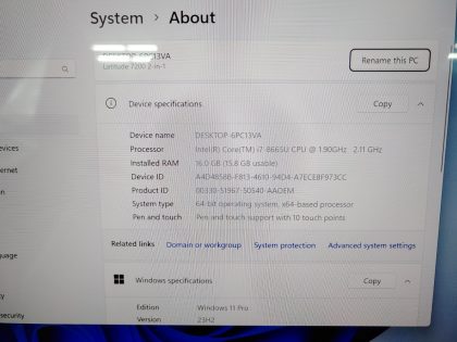 we have added actual images to this listing of the Dell Latitude you would receive. Clean install of Windows 11 Pro Operating system. May have some minor scratches/dents/scuffs.[ What is included: Dell Latitude + Power Adapter + 30-Day Warranty Included ]Item Specifics: MPN : Latitude 7200 2-in-1UPC : N/AType : LaptopBrand : DellProduct Line : LatitudeModel : Latitude 7200 2-in-1Operating System : Windows 11 Pro x64Screen Size : 12.3" TouchscreenProcessor Type : Intel Core i7-8665U 8th GenProcessor Speed : 1.090GHz / 2.11GHzGraphics Processing Type : Intel(R) UHD Graphics 620Memory : 16GBHard Drive Capacity : 512GB SSD - 3