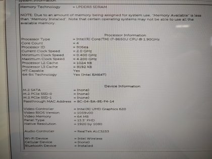 There is some tiny specks of wear on the screen from the keyboard (View image 9). Tested and Working. Boots to the BIOs. May have a few minor cosmetic scratches/scuffs. For your help