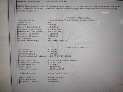 we have added actual images to this listing of the Dell Latitude you would receive.**NO POWER ADAPTER / NO SSD or HDD/CADDY/CABLE  / NO OS / NO RAM / NO BATTERY or CABLE** Item Specifics: MPN : Latitude 7390 2-in-1UPC : N/AType : LaptopBrand : DellProduct Line : LatitudeModel : Latitude 7390 2-in-1Operating System : N/AScreen Size : 13.3" TouchscreenProcessor Type : Intel Core i7-8650U 8th GenProcessor Speed : 1.90GHzGraphics Processing Type : Intel(R) UHD Graphics 620Memory : 16GBHard Drive Capacity : N/A - 5