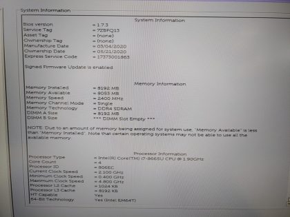 we have added actual images to this listing of the Dell Latitude you would receive.**NO POWER ADAPTER / NO SSD or HDD/CADDY/CABLE  / NO OS / NO BATTERY or CABLE** Item Specifics: MPN : Latitude 7400UPC : N/AType : LaptopBrand : DellProduct Line : LatitudeModel : Latitude 7400Operating System : N/AScreen Size : 14-inch TouchscreenProcessor Type : Intel Core i7-8665U 8th GenProcessor Speed : 1.90GHzGraphics Processing Type : Intel(R) UHD GraphicsMemory : 8GBHard Drive Capacity : N/A - 5