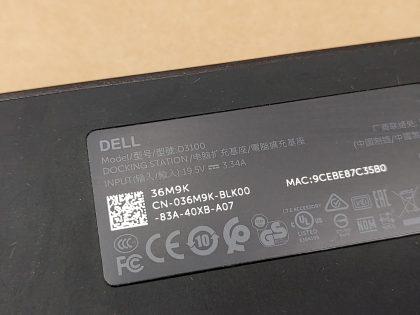 USB 2.0Brand : DellModel : D3100 / 036M9KType : Docking Station - 1