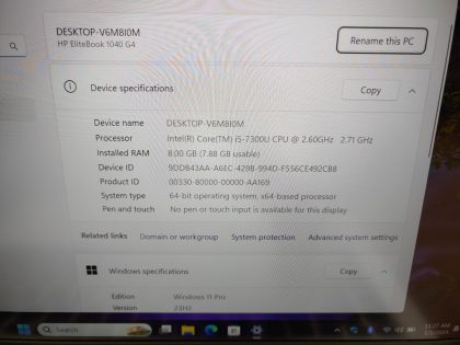 we have added actual images to this listing of the HP EliteBook you would receive. Clean install of Windows 11 Pro Operating system. May have some minor scratches/dents/scuffs. [ What is included: HP EliteBook ]Item Specifics: MPN : EliteBook 1040 G4UPC : N/AType : LaptopBrand : HPProduct Line : EliteBookModel : EliteBook 1040 G4Operating System : Windows 11 Pro x64Screen Size : 14-inchProcessor Type : Intel Core i5-7300U 7th GenProcessor Speed : 2.60GHz / 2.71GHzGraphics Processing Type : Intel(R) HD Graphics 620Memory : 8GBHard Drive Capacity : 256GB SSD - 3