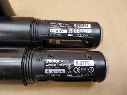 Tested for power on only. There is some writing engraved on the upper portion of the microphones. There is some hariline cracks around the top of the piece that screws on over the battery compartment. **NO AA BATTERIES INCLUDED**Item Specifics: MPN : PGX2 H6UPC : N/ABrand : SHUREType : Wireless MicrophoneModel : PGX2 H6 524-542MHzConnectivity : WirelessForm Factor : Hand Held / Stand Held - 7