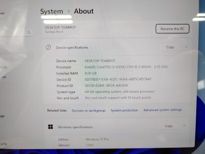 we have added actual images to this listing of the Microsoft Surface you would receive. Clean install of Windows 11 Pro Operating system. May have some minor scratches/dents/scuffs.[ What is included: Microsoft Surface + Power Adapter + 30-Day Warranty Included ]Item Specifics: MPN : 1724UPC : N/AType : LaptopBrand : MicrosoftProduct Line : SurfaceModel : Surface Pro 4 / 1724Operating System : Windows 11 Pro x64Screen Size : 12.3" TouchscreenProcessor Type : Intel Core i5-6300U 6th GenProcessor Speed : 2.40GHz / 2.50GHzGraphics Processing Type : Intel(R) HD Graphics 520Memory : 8GBHard Drive Capacity : 256GB SSD - 3