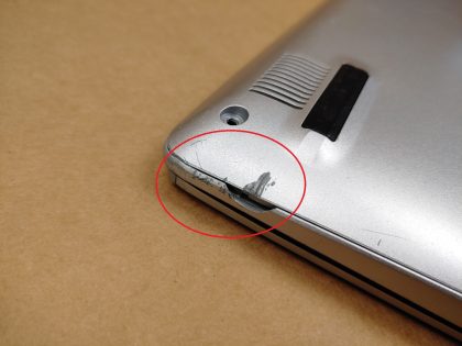 The pin inside the DC Jack is loose so when you wiggle the charger it stops charging and or shuts off. There is a piece of plastic broke off on the left front corner of the palmrest (View image). The screw housing for one of the bottom plate screws is broke off from the inside (View image ). Tested and Working. Boots to the BIOs. May have a few minor cosmetic scratches/scuffs. For your help
