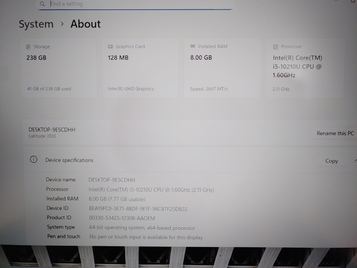 Dell Latitude 3510 15.6" Intel i5-10210U✔8GB✔256GB SSD✔Win11Pro✔*NO A/C* *READ* - Image 11