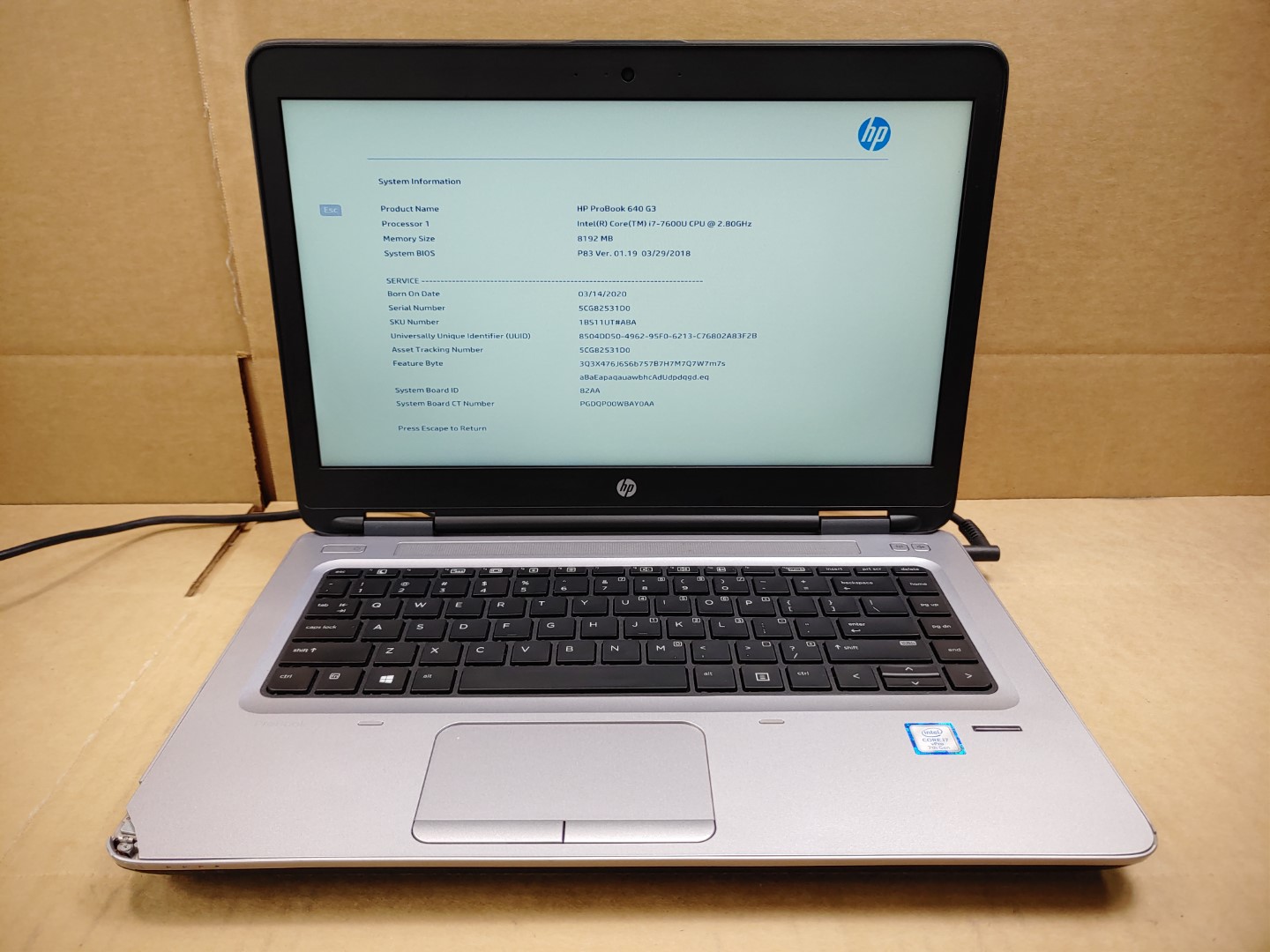 HP ProBook 640 G3 14" Intel i7-7600U✔ **NO RAM/NO SSD/NO BATT/NO AC** **READ**