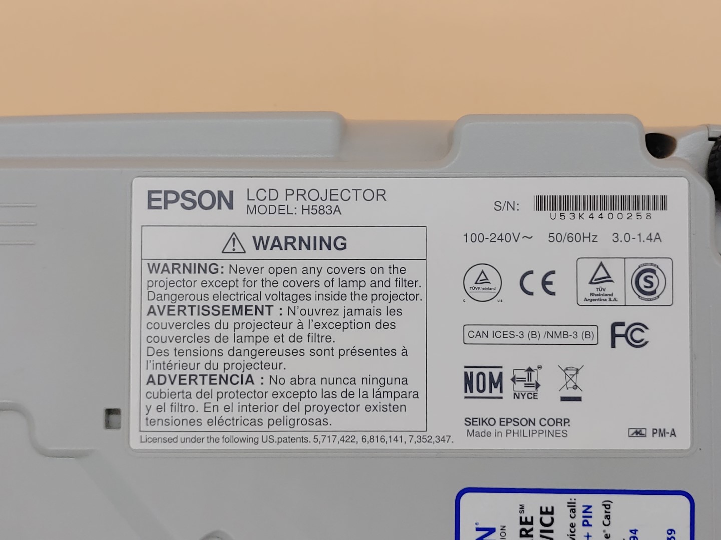 Epson PowerLite 965 H583A XGA 3LCD HDMI 3,500 ANSI Lumen Projector (1404 HOURS) - Image 10