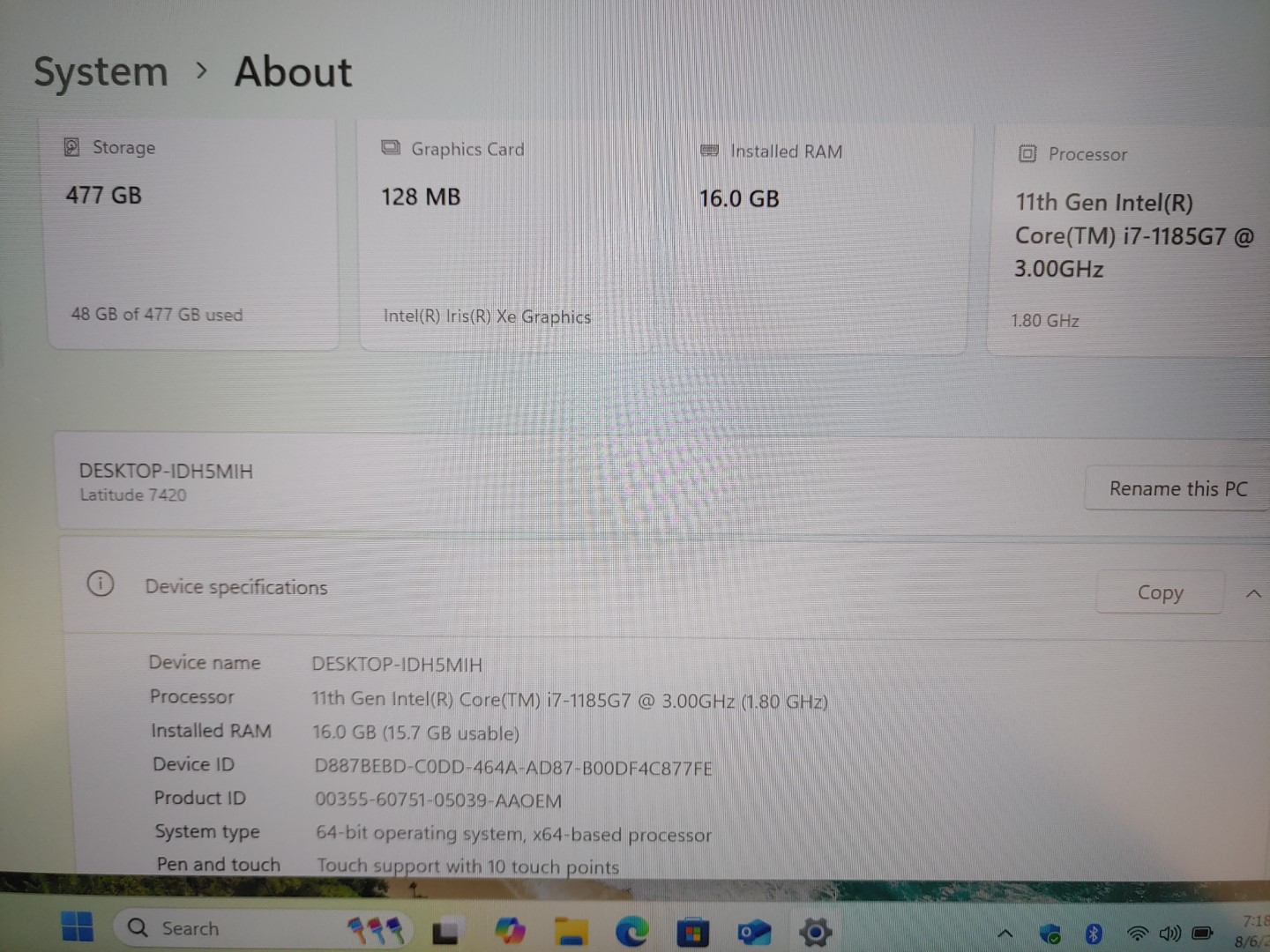 Dell Latitude 7420 14" Touch i7-1185G7✔16GB RAM✔512GB SSD✔Windows11Pro✔ *NO A/C* - Image 9