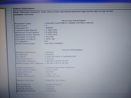 Dell Latitude 5480 14" i5-7200U✔8GB RAM✔256GB SSD✔ *NO BATT/NO OS/NO AC* *READ** - Image 11