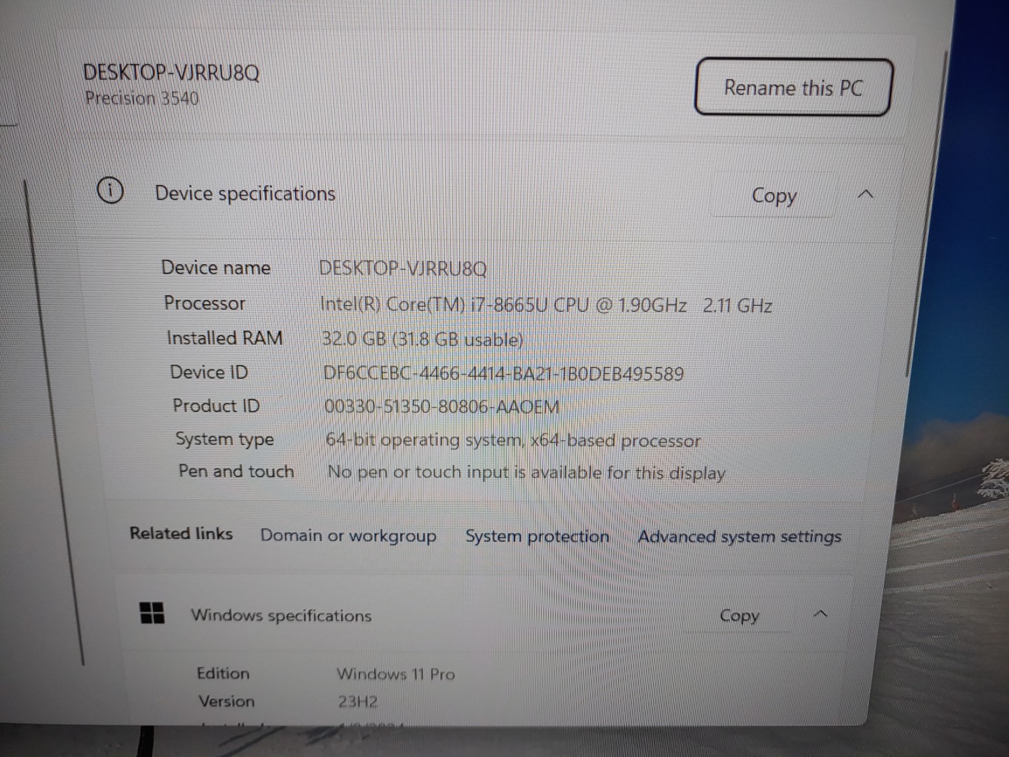 Dell Precision 3540 15.6" i7-8665U✔32GB✔256GB✔Win11Pro✔AMD WX2100✔ **NO A/C** - Image 8