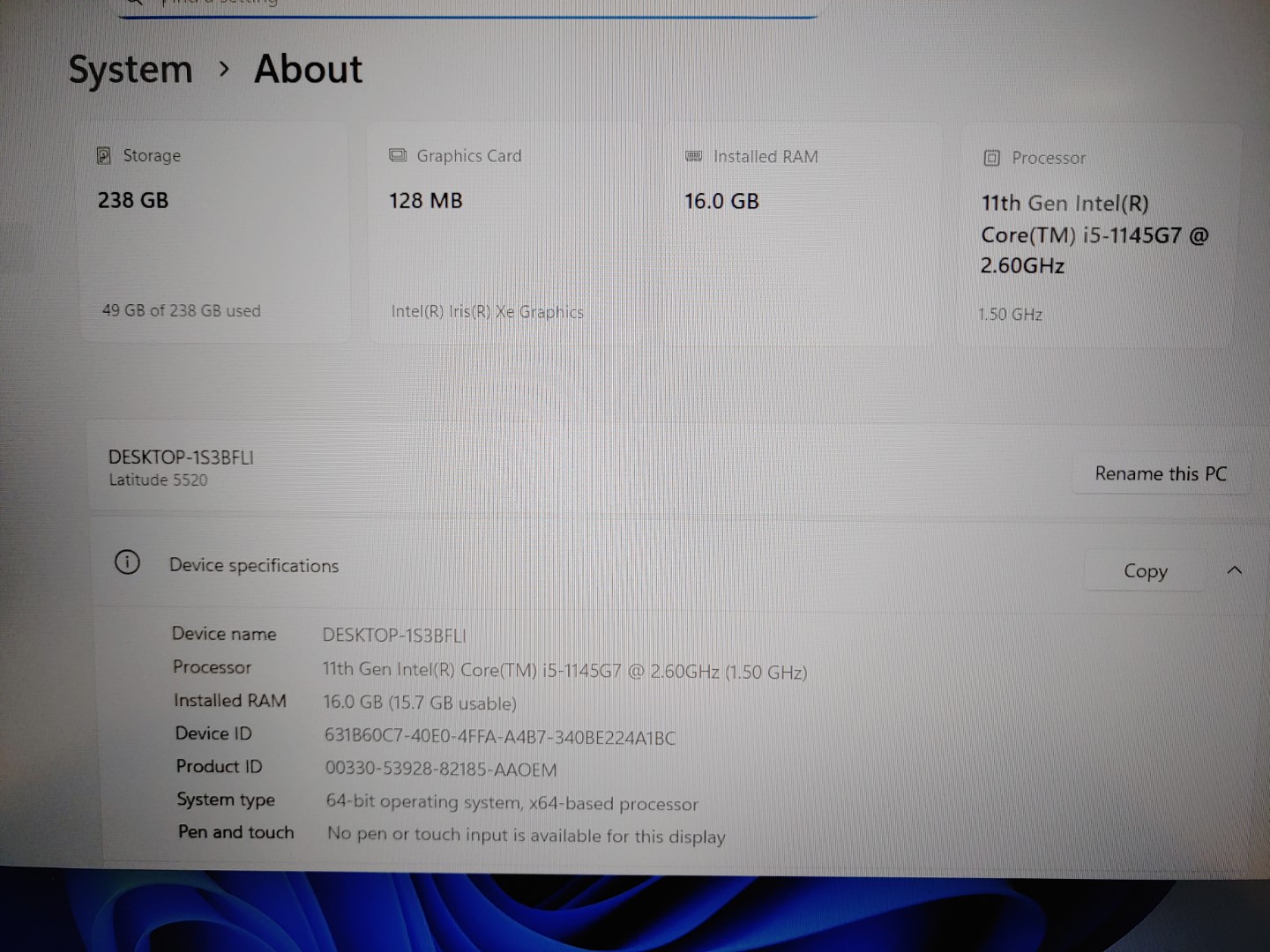 Dell Latitude 5520 15.6" Intel i5-1145G7✔16GB✔256GB SSD✔Win11Pro✔ *NO A/C* *READ - Image 9