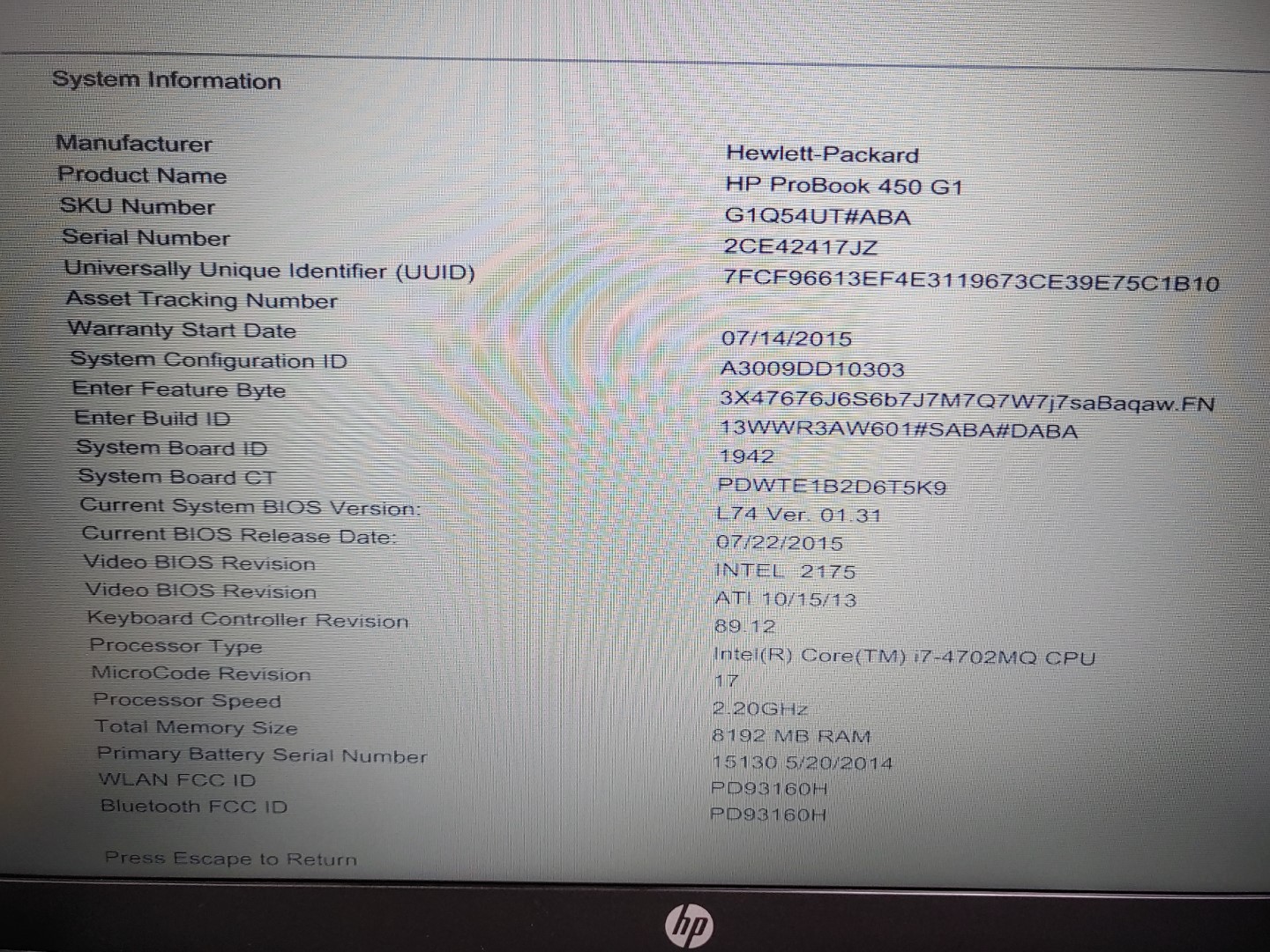 HP ProBook 450 G1 15.6" Intel i7-4702MQ✔8GB✔ **NO HDD/NO AC** **READ** - Image 9