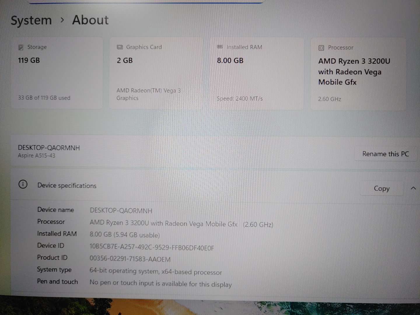 Acer Aspire 5 A515-43 15.6" FHD AMD Ryzen 3 3200U✔8GB✔128GB SSD✔Win11✔✔ *NO A/C* - Image 8