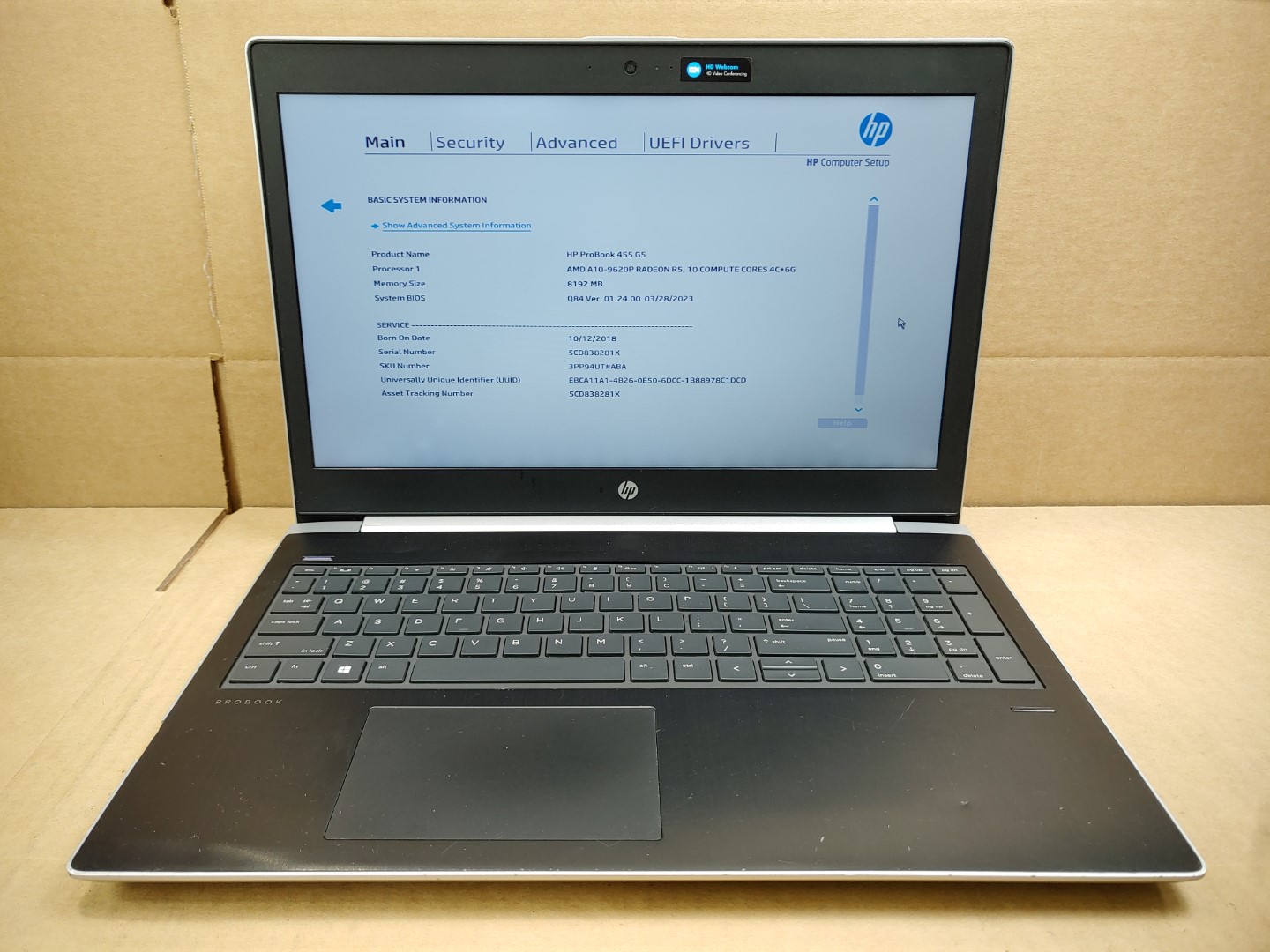 HP ProBook 455 G5 15.6" AMD A10-9620P✔ *NO HDD/ NO RAM/ NO AC* ***READ***